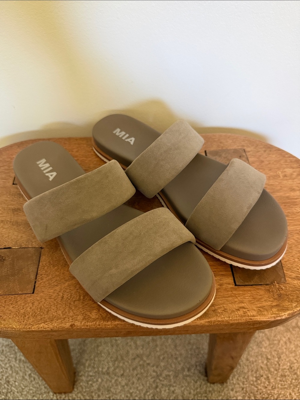 MIA Taupe Double-Strap Slide Sandal